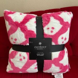 Pink Ghost Halloween Fur Pillow Set of 2 NEW with tag